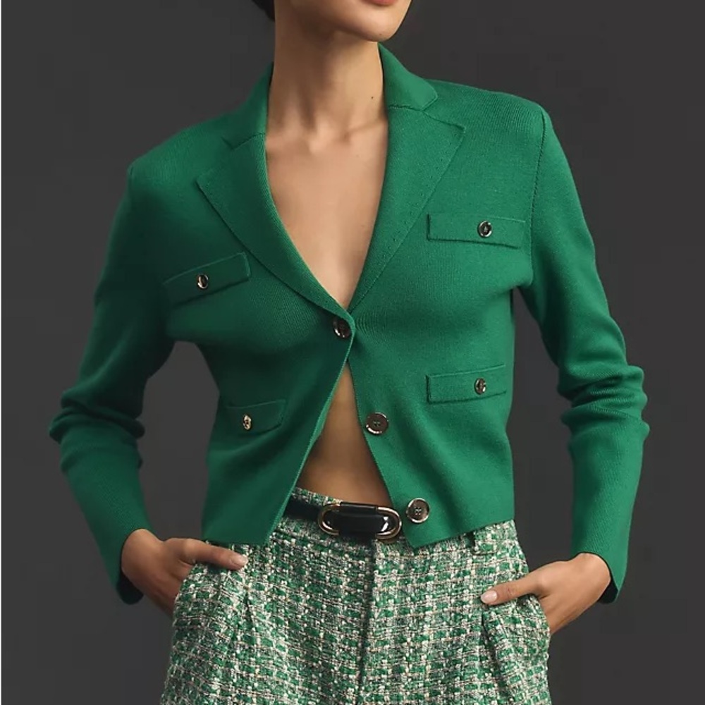 Anthropologie Green Knit Blazer NWT